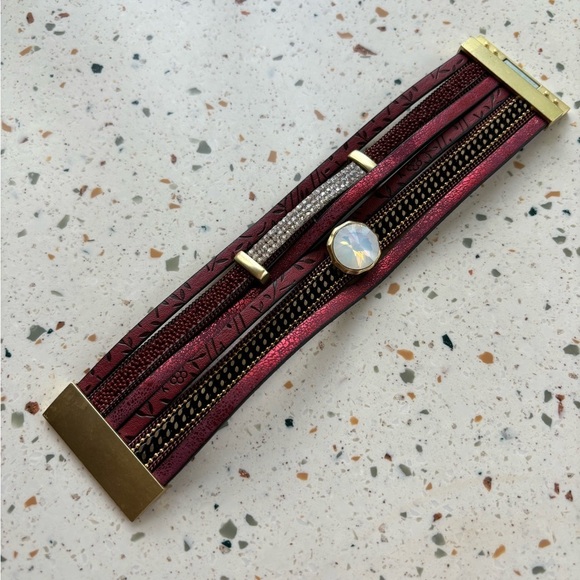 Red Multi Layered Wrap‎ Crystal Cuff Bracelet - Picture 5 of 13